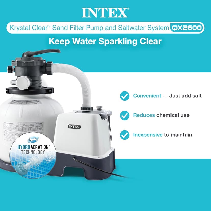 Intex Sand Filter Pump & Saltwater System for Up to 15,000 Gal Pools, Krystal Clear - Automatic Algae Control & Above-Ground Swimming Pool Cleaning