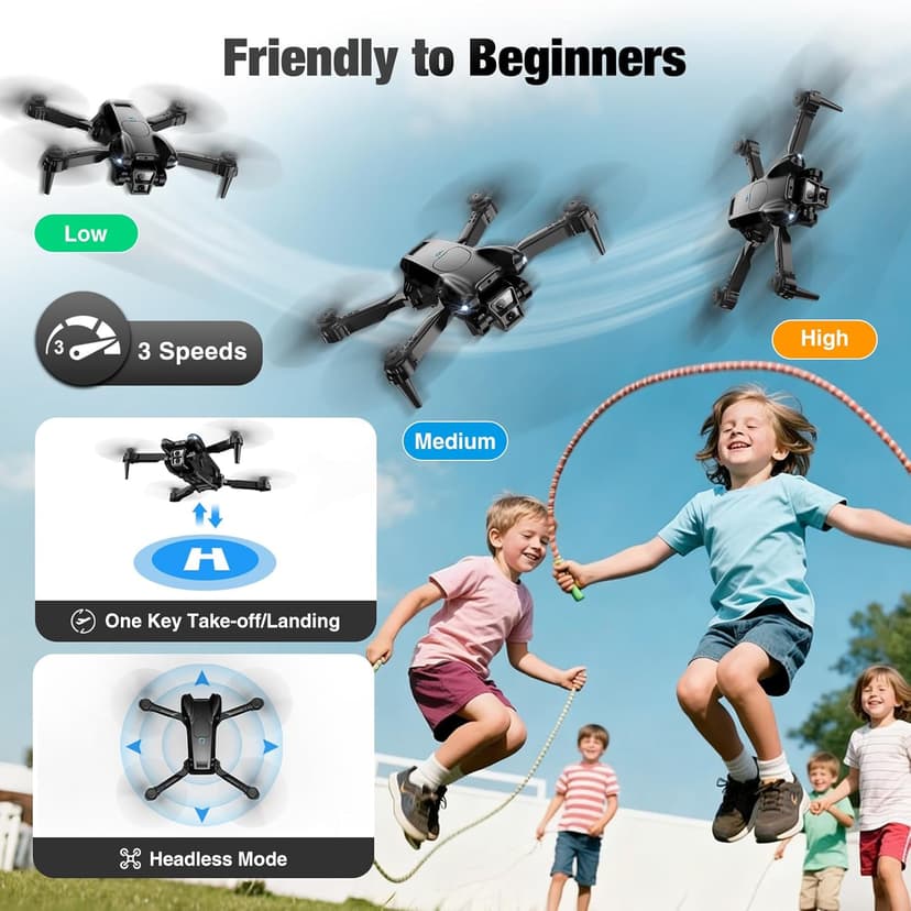 Drone with Camera 1080P HD,Mini Drone for Beginners Kids Adults,Foldable RC Quadcopter with Stable Hover,Trajectory Flight,One Key Take Off/Land,2 Batteries,Toys for Boys and Girls（Black)