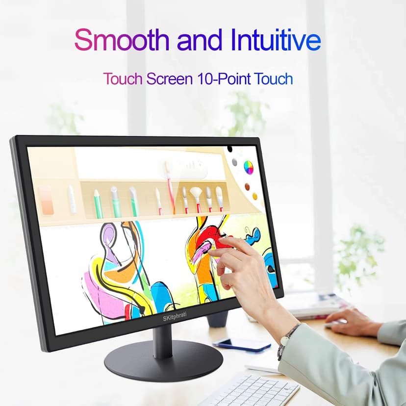 SKitphrati 18.5 Inch Touchscreen Monitor HD 1366x768, VESA Wall Mountable, 10-Points Computer Touch Screen PC Display with Type-B HDMI VGA Port, 75Hz Desktop Touch Display, Black