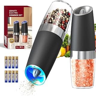 CIRCLE JOY Gravity Electric Salt and Pepper Grinder Set Automatic Salt and Pepper Grinder Set with LED Light, Battery Operated, Adjustable Coarseness, Large Capacity, for Home Kitchen BBQ, Black B0DFY5TNFX