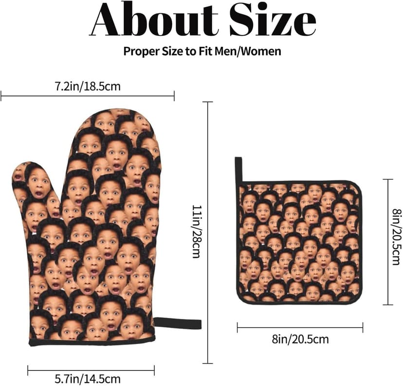 Custom Oven Mitts and Pot Holders Personalized with Your Face, Baking Gifts for Women for Kitchen Cooking, BBQ, Grillin-Style1, 1 Oven Mitts+ 1 Pot Holders B09QC3QX2R