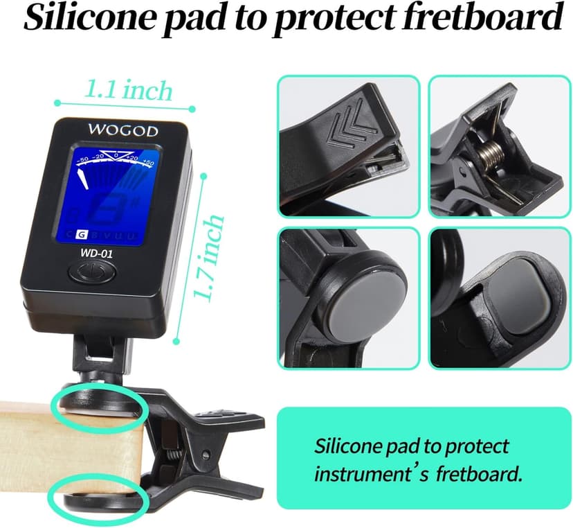 Guitar Tuner Clip on Ukulele Violin Tuner - Chromatic Tuner for Bass Electric Acoustic Guitar Tuner