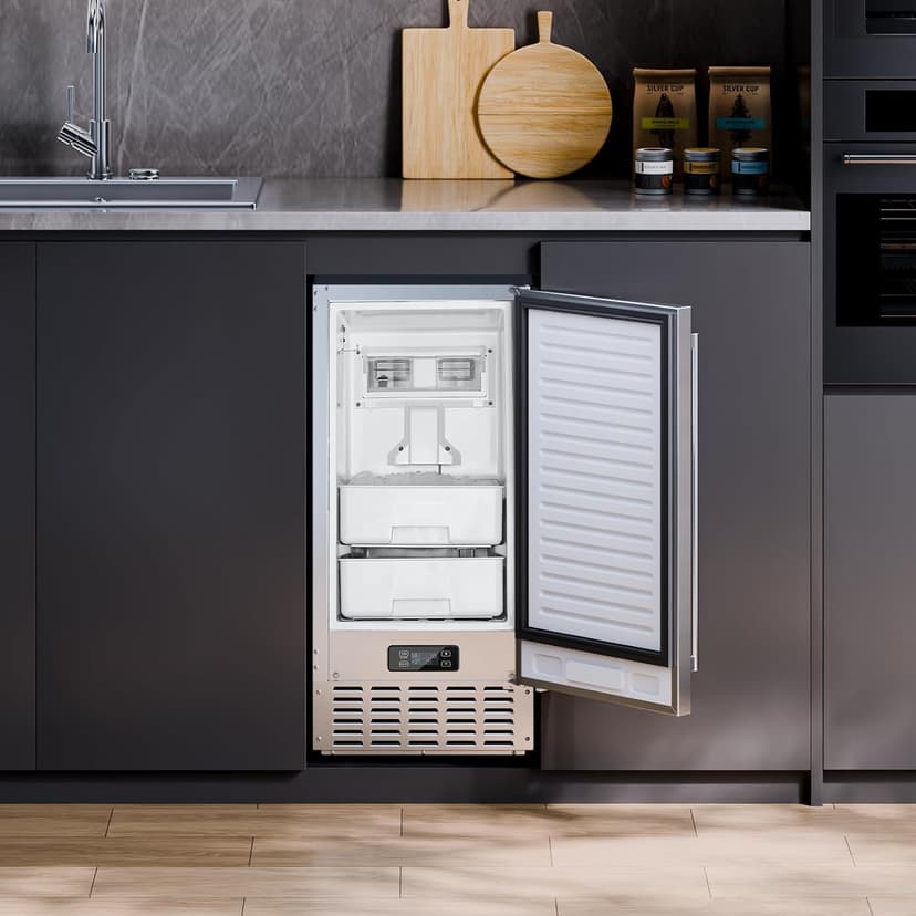 VEVOR Under Counter Ice Maker, 66 Lbs/Day Under Counter Stainless Steel Nugget Ice Makers Machine with Drain Pump, Reversible Door, 18 Lbs Storage, Freestanding Ice Maker for Commercial Home Kitchen