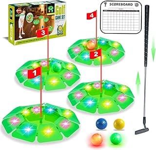 VATOS Light up Golf Putting Game Set - Glow Mini Golf Toy with 4 LED Holes, 4 Balls(2 Glow), Extendable Putter,Build Your Own Course at Home Indoor Outdoor Family Fun Golf Gifts for Kids Adults Golfer
