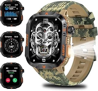 QTLLBT Military Outdoor Watch Altimeter Barometer Compass Tactical Smart Fitness Watch Heart Rate Sleep Monitor 100+ Sport Modes Fitness Available for Android and iOS (Camouflage Yellow)