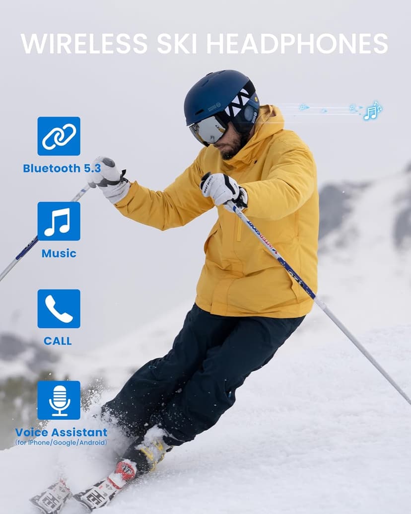 OutdoorMaster Update Ski Helmet Headphones, True Wireless Bluetooth with Storage Case, Drop-in HD Speaker Chip Compatible with Audio Ready Snowboard Helmets with Built-in Mic - Navy Blue