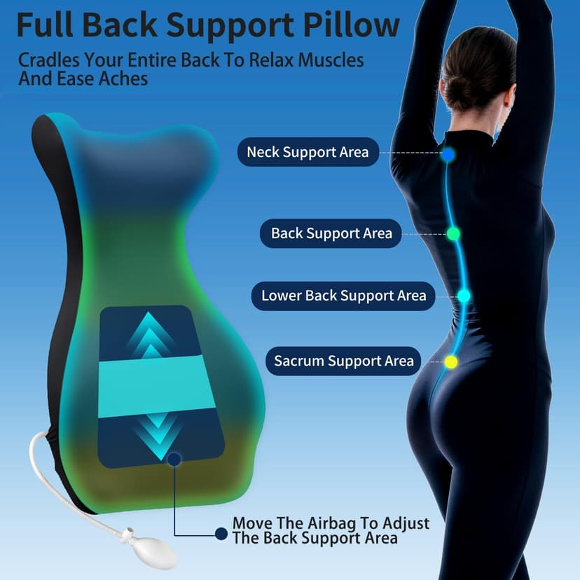 27.7'' Adjustable High Lumbar Support Pillow for Office Chair, Full Back Support Pillow for Upper Lower Back Pain Relief, Memory Foam Lumbar Cushion for Desk, Gaming Chair, Couch, Improves Posture