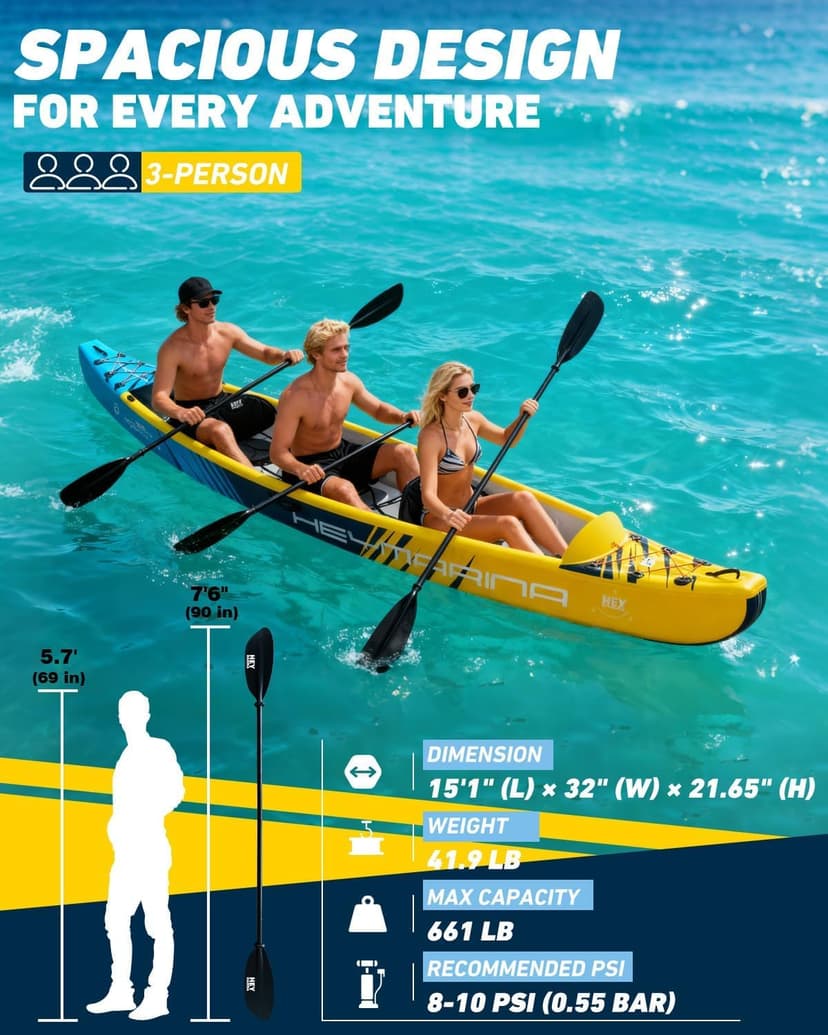 Inflatable Kayak Fishing Kayak for Adults Portable Touring Kayak Canoe with Wheeled Backpack, Seats, Pump and Paddles, Full Drop Stitch Construction