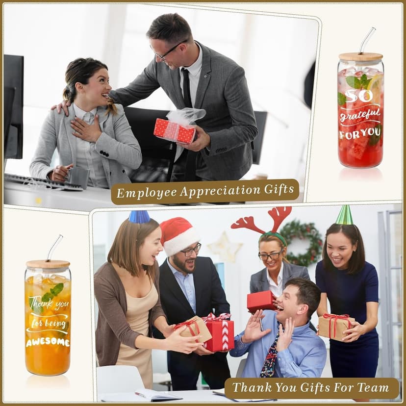 Appreciation Gifts for Team, Employees, Coworkers, Staff, Teacher, Nurse, 20oz Glass Cups with Straws and Lids, Mixed 12 Set Employee Appreciation Gifts, Inspirational Thank You Gifts for Staff B0GSRCKT29