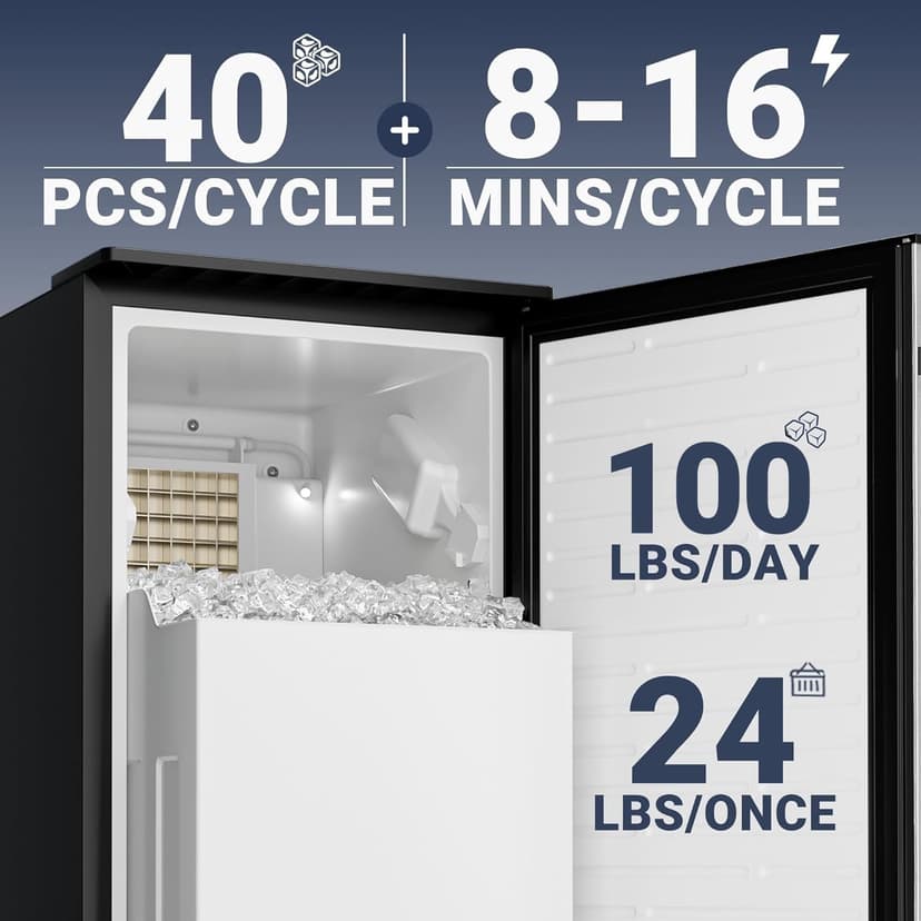 ICYGLEE Commercial Under Counter Ice Maker Machine with Drain Pump, 100Lbs/Day with 24lbs Storage, Built-in Freestanding Ice Maker, Self-Cleaning, 24H Timer, for Commercial & Home Use. (Stainless)