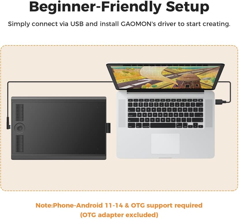 GAOMON M10K Drawing Tablet, 10x6 inch Large Graphics Tablet with Touch Ring, 8192 Levels Battery-Free Stylus, 10 Hot Keys, Art Tablet for Design, Writing, Editing, Work with Mac, Windows, Android