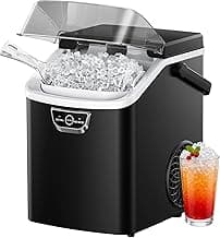 EUHOMY Nugget Ice Maker Countertop with Handle, Ready in 4 Mins, Max 40lbs/24H, Chewable Ice, Self-Cleaning, Portable Sonic Ice Maker with Basket and Scoop, for Home/Party/RV/Camping (Black)