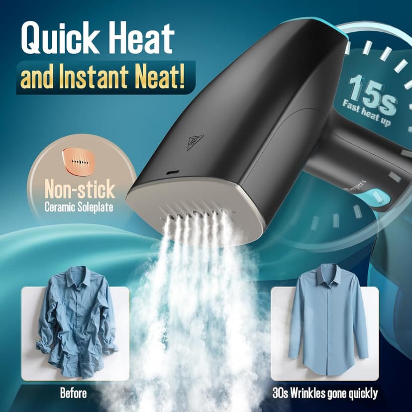 Steamer for Clothes, 1900W Strong Penetrating Steam Portable Handheld Garment Steamer Clothes Steamer with 3 Steam Settings, Fabric Brush, 300ml Big Capacity, Travel Steamers Iron Safe Removes Wrinkle