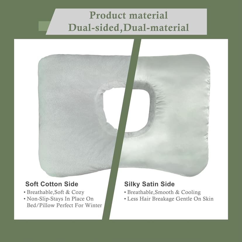 Yuibthr Ear Piercing Pillow for Side Sleepers with Ear-Shaped Hole for Ear Pain, Reversible Satin & Cotton Washable and Adjustable Ergonomic Ear Guard Protector for Side Sleeping