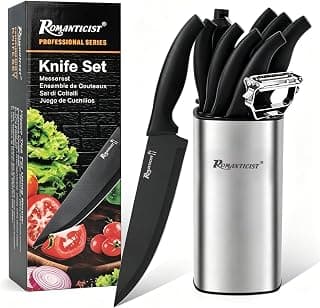 ROMANTICIST Kitchen Knife Sets, 10PCS High Carbon Stainless Steel Knife Sets with Block, Black Knife Block Set, Knives Set for Kitchen with Anti-slip Handle, Exquisite Knives Set New Home Essentials B0FL25YQ5J