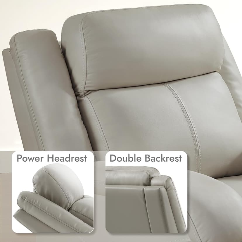 Watson & Whitely Genuine Leather Power Recliner Chairs for Adults, Wall Hugger RV Recliner with Power Headrest & Charging Ports, Electric Recliner Sofa Chair for Living Room, Grey