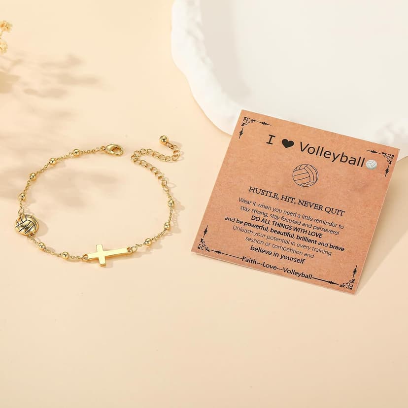Softball/Volleyball/Soccer/Basketball Football Bracelet for Girls Women, 14K Gold Plated Cross Link Chain Sport Accessories Christian Jewelry Gifts for Teens Team Coach Players B0FSKVMR16