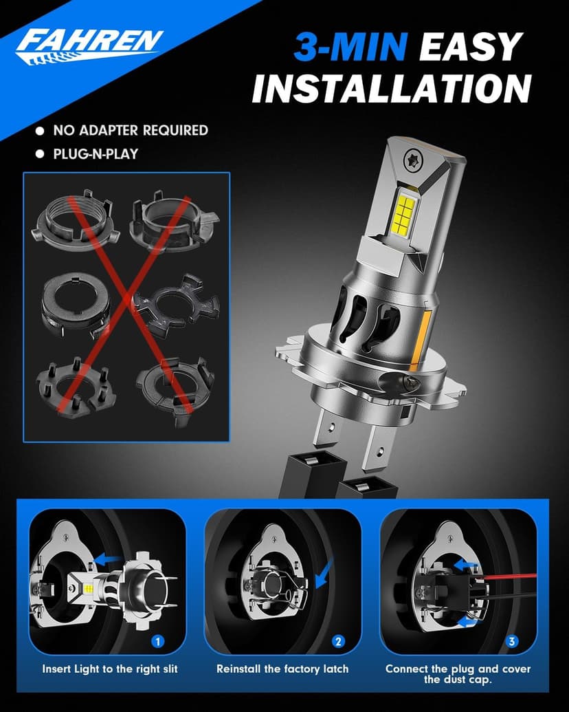 FAHREN Upgraded H7 LED Bulbs, 40000LM 1300% Ultra-Brightness, Real 1:1 Halogen Size, 70000+ Longer Lifespan, 6500K White for H7 Fog Electronic Flashers, CAN-Bus Ready Plug N Play, Pack of 2