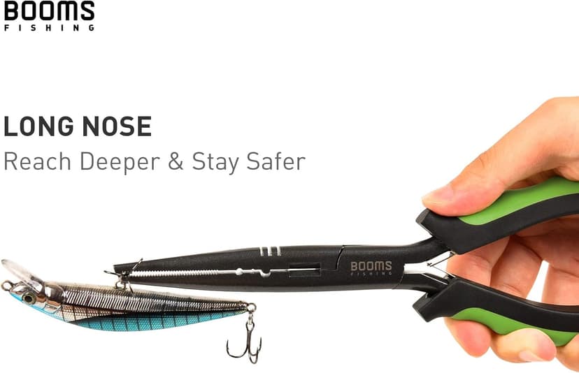 Booms Fishing F03 Needle Nose Fishing Pliers, 9" Fisherman's Pliers, Long Nose Hook Remover, Saltwater Resistant Fishing Gear, Green