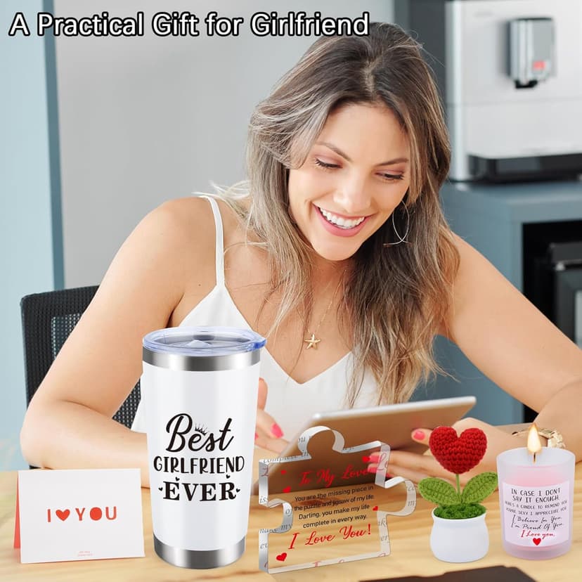 Gifts for Girlfriend Women Her, Girlfriend's Birthday Gifts, 1 Year Gift for GF Anniversary, Best Girlfriend Ever Tumbler Gift Set, Coolest I Love You Couple Presents, I Love My GF Cute Present