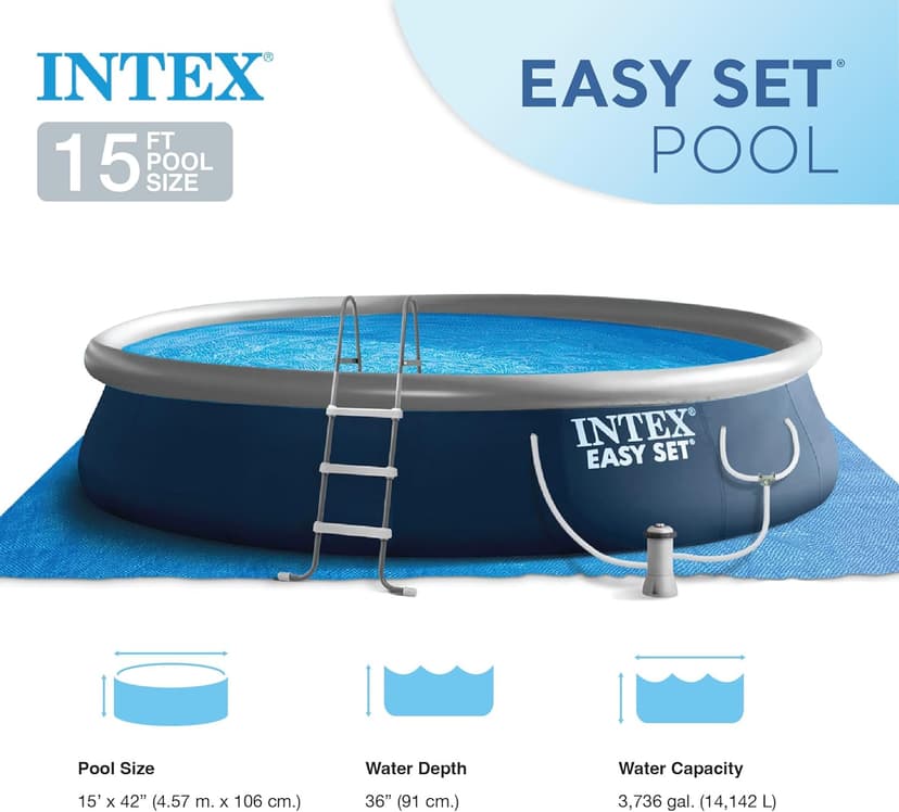Intex Inflatable Above-Ground Swimming Pool, Easy Set 15ft x 42in w/Filter Pump & Ladder