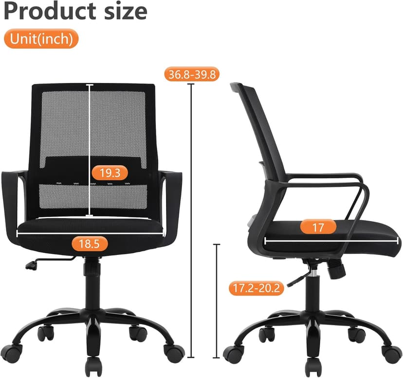 PayLessHere Office Chair Computer Chair Ergonomic Mesh Chair Mid-Back Home Office Swivel Chair Modern Desk Chair with Wheels Armrests Lumbar Support (Black)
