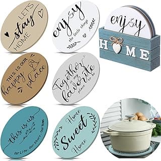 Queekay 6 Pcs Artisanal Wooden Coasters Trivets Set for Hot Pots and Pans Christmas Housewarming Gifts New Home 7" Farmhouse Pot Holder Trivets for New Apartment Home Buyers Presents(Ocean)