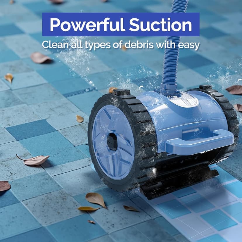 (2025 Upgrade) VINGLI Automatic Suction-Side Pool Vacuum Cleaner, Powerful Wall-Climbing Sweeper for Inground Pools, Includes 39.6ft Tangle-Free Hose (Blue&Gray)
