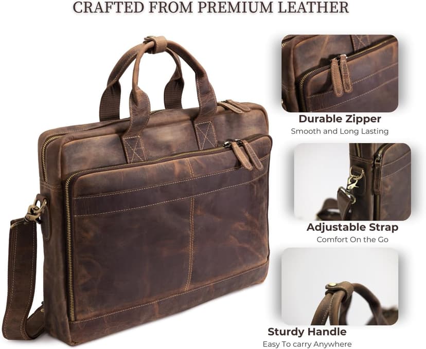 Leather Messenger Bag for Men - Laptop Case, Office Briefcase, Computer Satchel for Laptops