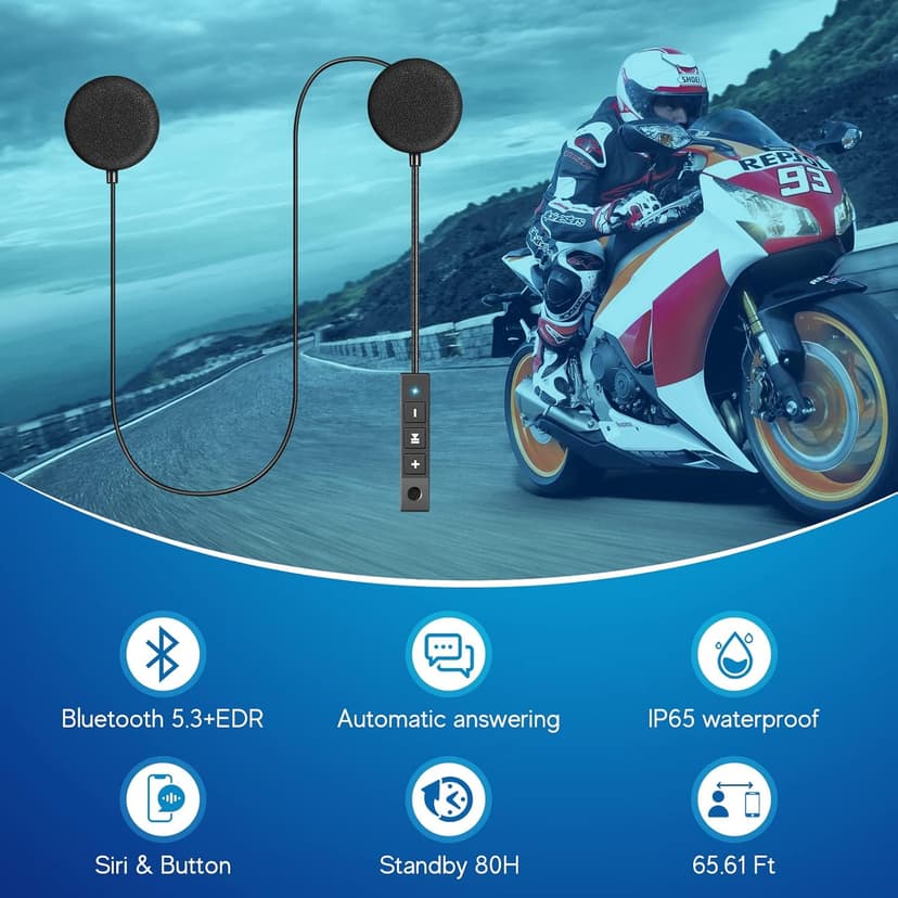 MAXTO Motorcycle Helmet Bluetooth Headset Outdoor Hands-Free Speaker Bluetooth 5.3 EDR Wireless Motorcycle Headset Automatic anwser High Sound Quality Headphone(Earpiece Thickness: 0.55 in)