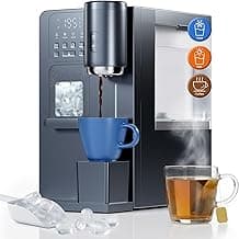 3-in-1 Water Dispenser with Ice Maker - Coffee Maker Countertop Bullet Ice Maker with 12H Timer, Hot/Cold/Warm Adjustable Volume Water, K-Cup® Ground Coffee Brewer for Home Office Studio Gift