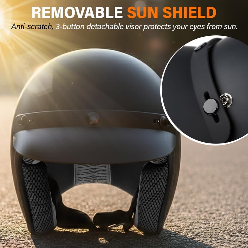 XFMT DOT Unisex-Adult Motorcycle Open Face 3/4 Helmet Retro Style Cruiser Chopper Scooter