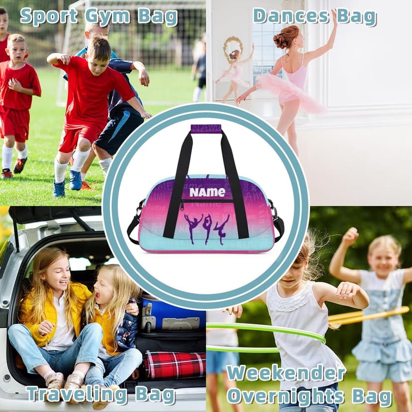 Opalaughs Custom Gymnastics Bag with Name Personalized Dance Bag Sport Gym Travel Duffel Bags for Women Weekender Overnight Duffle Bags