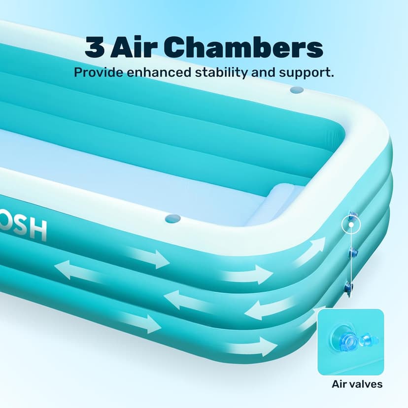 SLOOSH Inflatable Pool for Adults with Seats, 120" x 72" x 22" Full-Sized Blow Up Durable Thickened Above Ground Family Pool, Large Swimming Pools for Backyard Garden Lawn Summer Water Party, Cyan