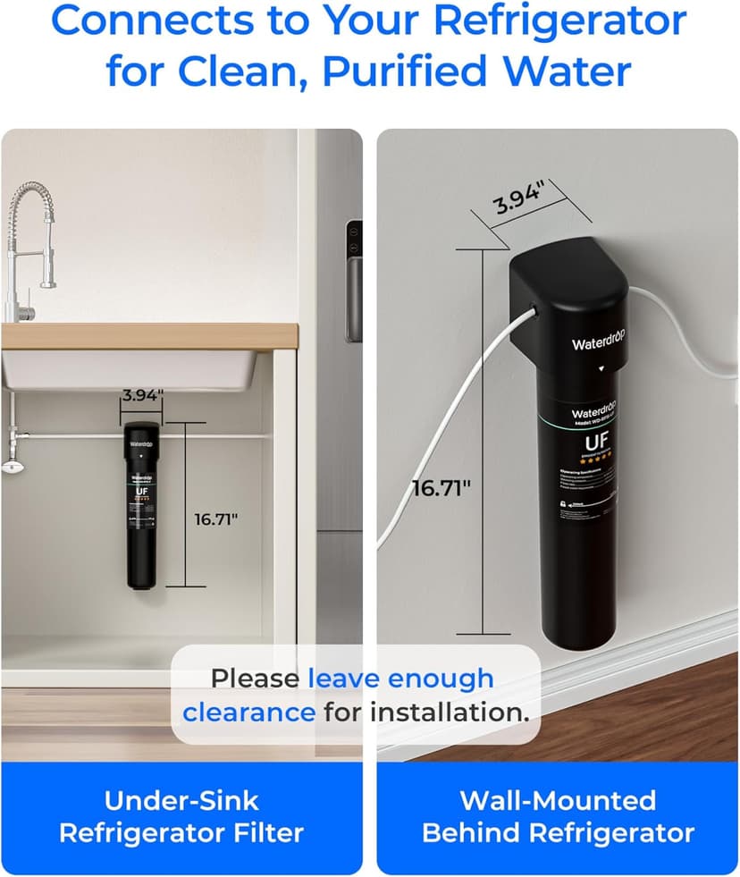 Waterdrop 15UC-UF 0.01 μm Inline Water Filter for Refrigerator, 2 Years, In Line Water Filter for Icemaker, Ideal for Ice Maker, RV, Refrigerator, 1/4 inch Direct Connect, NSF/ANSI 42 Certified