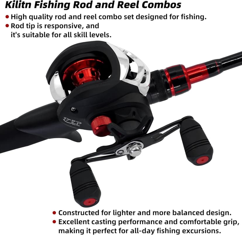 Kilitn Fishing Rod and Reel Combo, Baitcasting Combo Baitcast Reel 5 Foot Durable Fiberglass Telescopic Rod with Fishing Line Full Kits Comfortable Handle