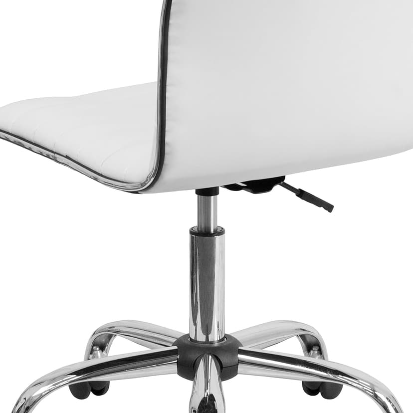 Flash Furniture Alan Low-Back Ribbed Upholstered Vinyl Swivel Desk Chair with Padded Seat, Modern Adjustable Height Padded Office Chair, White