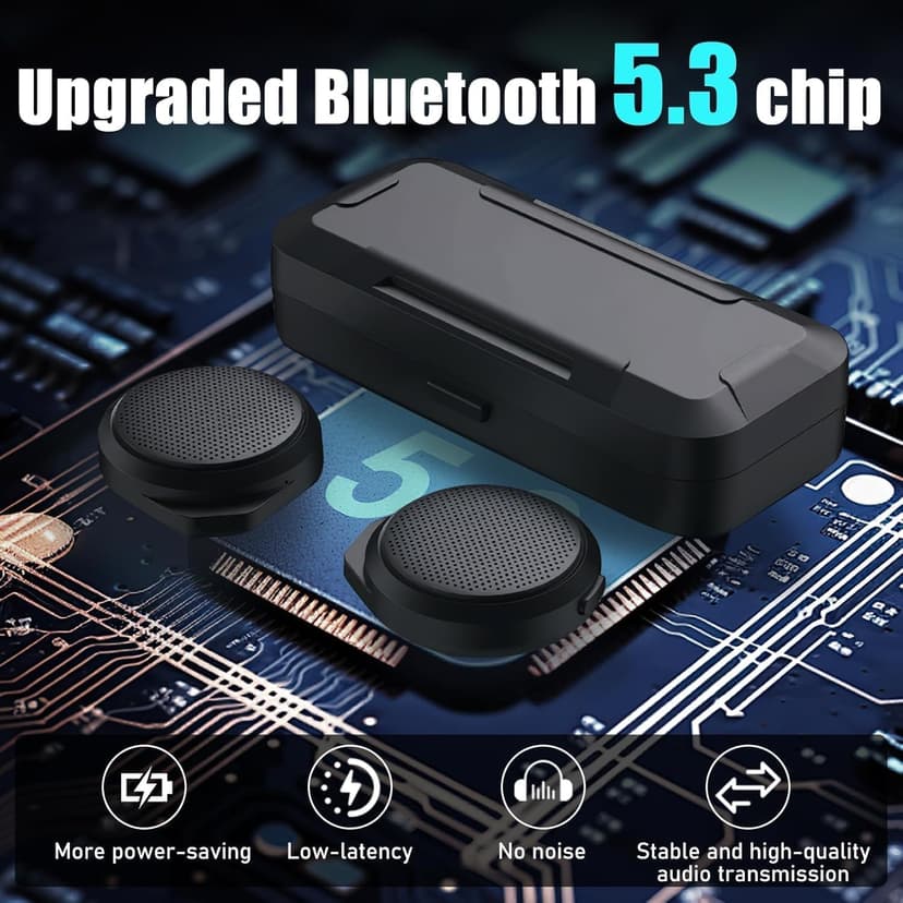 Motorcycle Bluetooth Headset with Charging Case, Helmet Bluetooth Speaker with Microphones & Remote Control, 1900mAh Battery, 50Hours Work Time, True Wireless Headsets for Riding and Skiing