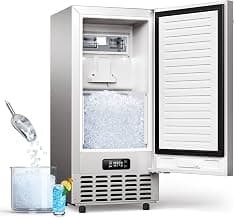 ecozy Under Counter Nugget Ice Maker Machine, Bulit-in & Freestanding, Horizontal Handle, Reversible Door, 66 Lbs/Day, Thickened Viewing Glass Window, Self-Cleaning & 24H Timer, Stainless Steel