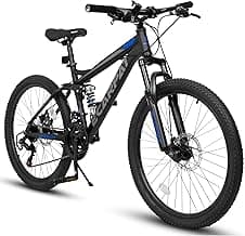 Mountain Bike 24 26 27.5 Inch, Dual Full Suspension Mens Womens Bike, 21 Speeds Dual Disc Brake Carbon Steel Bike, Boys Mens Mountain Bike for School Work Summer Camping, Birthday Gift Choice