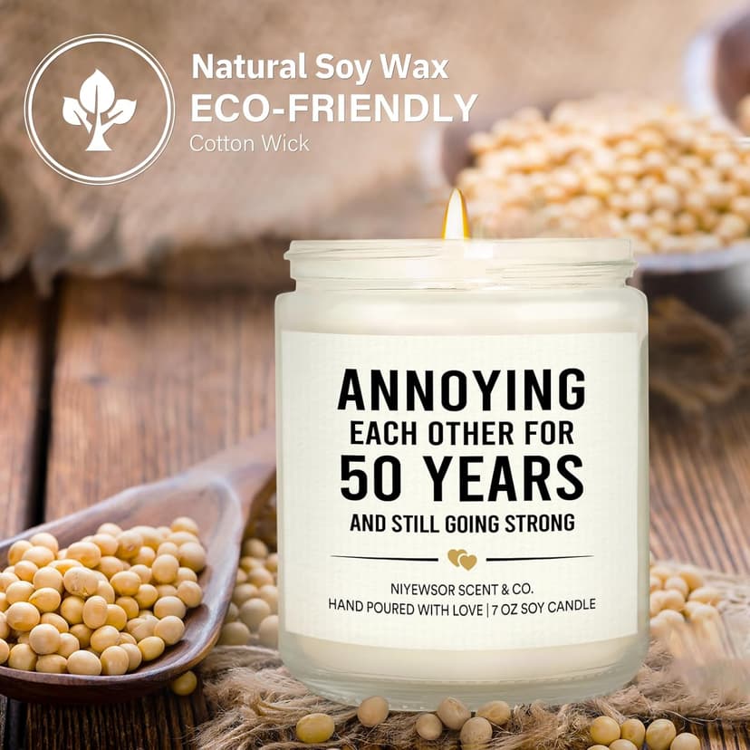 Niyewsor 50th Wedding Anniversary Couple Gifts, 50th Anniversary Candle Gifts for Couple, Parents, Husband, Wife, Him, Her, Friends, Golden Wedding Keepsake, Handmade, 7oz