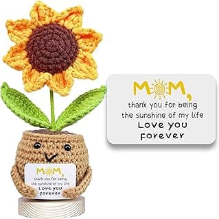 Gossby Gift for Mom - Positive Sunflower Doll Crochet with Card - Love You Forever - Mom Gift from Daughter, Son, Kid - Mothers Day, Christmas, Birthday Present Idea - Knitted Decor