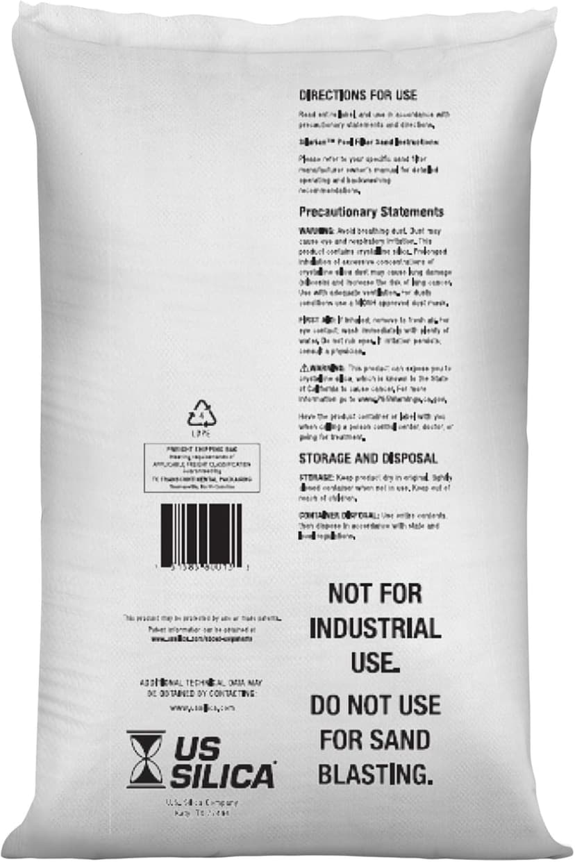 U.S Silica Silurian 20-Grade Silica Quartz Filter Sand for Pool Pump System, 50 lb Bag - White Filtration Media for Crystal Clear and Cleaner Water in Inground & Above Ground Swimming Pools