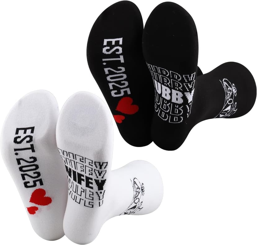 MBMSO Couples Socks Set Newlyweds Gift Socks Hubby and Wifey Est. 2025 Wedding Gift for Bride and Groom Socks Engagement Gift
