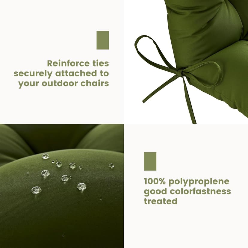 BLISSWALK Outdoor Adirondack Chair Cushions, Set of 2 Solid,Tufted Thick Seat & Round High Back Wicker Chair Cushions for Patio Furniture,48"x21"x4",Invisible Green