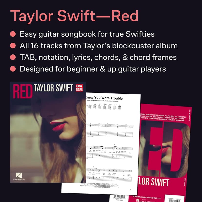 Taylor Swift: Red - Easy Guitar Sheet Music Book with Notes and Tablature | Beginner Guitar Songbook for Students and Teachers | Pop Country TAB Method Book for Learning and Practice