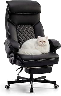 Ergonomic Executive Office Chair - Big and Tall Home Comfy Desk Gaming Chair for Adults, Heavy Duty Leather Reclining Wide Computer Chair with Foot Rest and Back Support (Black)