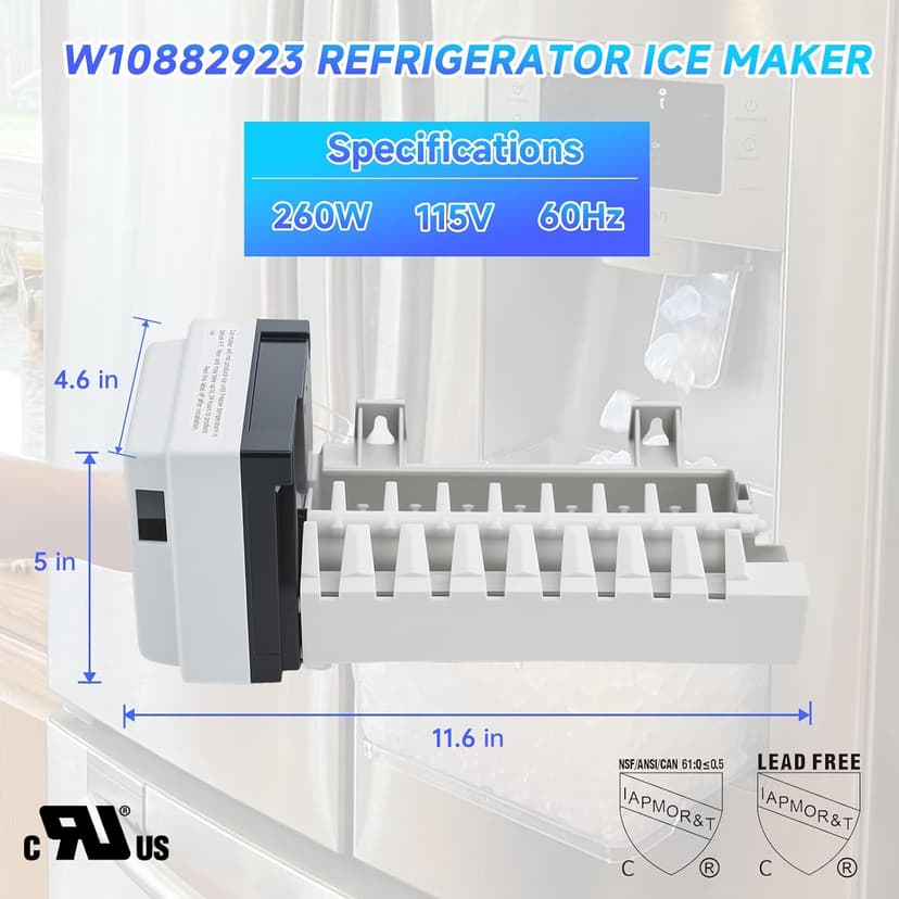 W10882923 Refrigerator Ice Maker, Compatible with Whirlpool Maytag KitchenAid, Replaces W10377151 AP6037857 W10377147 PS11769140, Stable & Efficient Ice Production