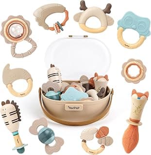 Sensory Toys with Soft Textures, Gentle Sounds & Easy-Grip Shape, Neutral Newborn Gift（10-Pack） Baby Rattles & Teethers Set, Baby Toys 0-6 Months, Teething Toys 3-6 Months B0F62MWKGD