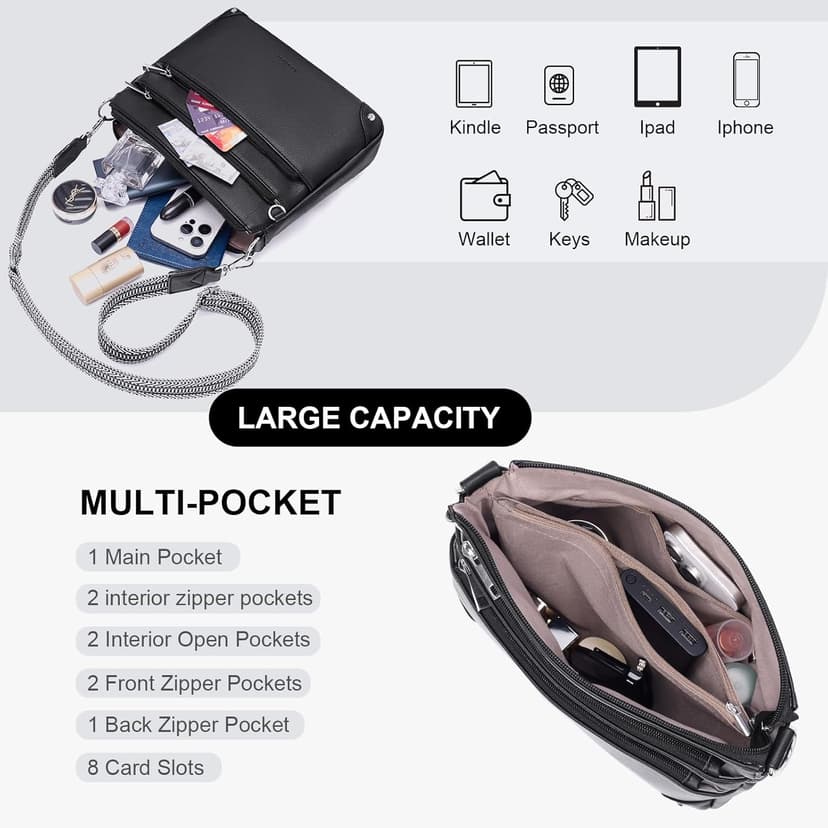 Lexiyat Crossbody Bags for Women Rfid Travel Crossbody Purses Leather Handbags Medium Shoulder bag with Adjustable Strap